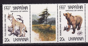 Украина _, 1997, Фауна, медведь, рысь, 2 марки + купон